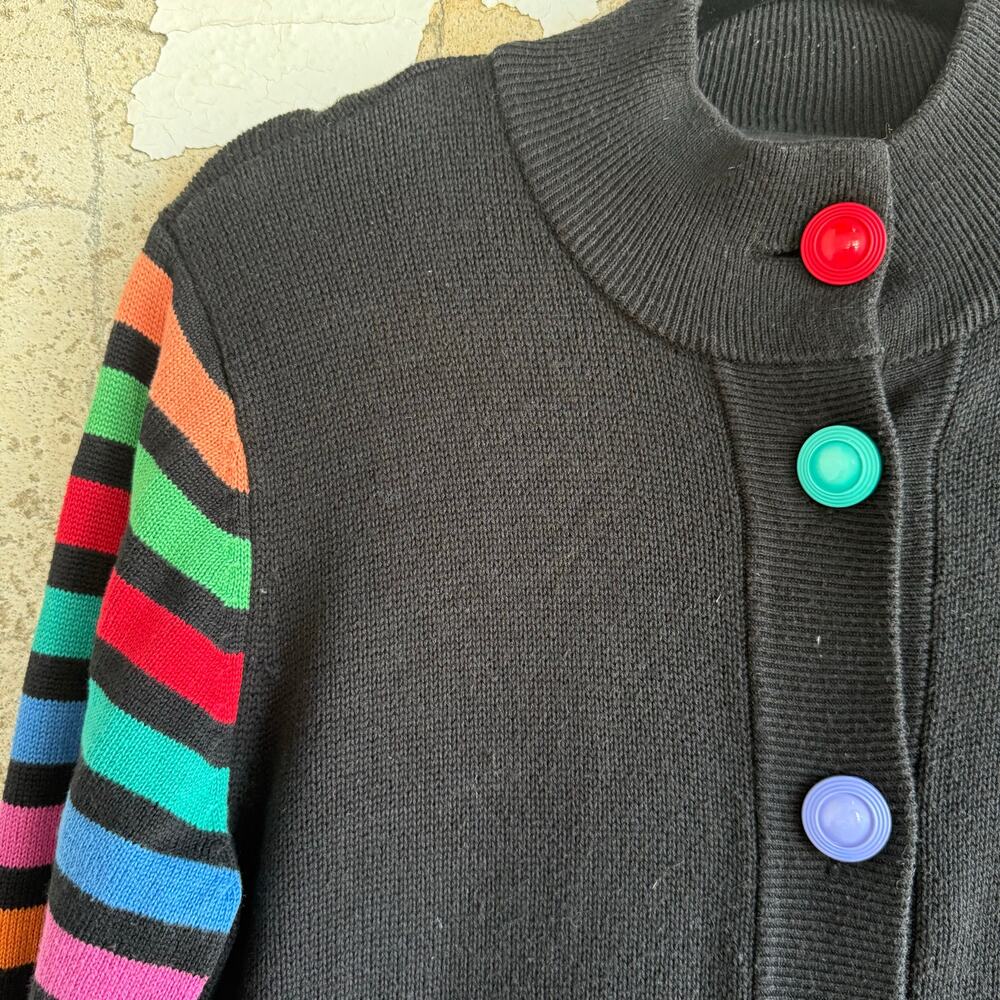 Vtg Cardigan Bob Mackie Rainbow Stripe Longline Sweater Womens M 90s Art Teacher - Picture 3 of 7